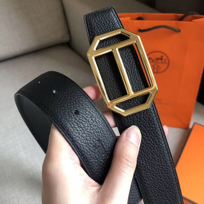 HERM Pad Reversible Belt In Black Clemence Leather