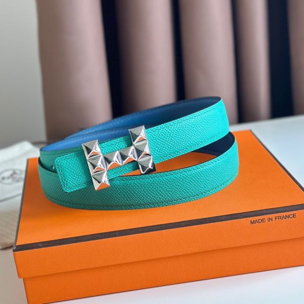 HERM H Medor Reversible Belt 24MM in Green Epsom Leather