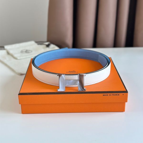 HERM Mini Constance 24mm Belt in Blue Epsom Leather and White Swift Leather