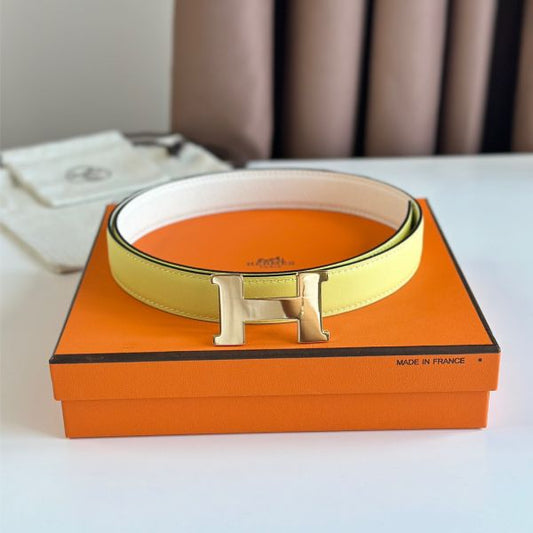 HERM Mini Constance 24mm Belt in White Epsom Leather and Yellow Swift Leather