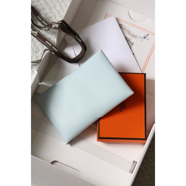 HERM Calvi Duo Verso Card Holder in Blue Brume Mysore Goatskin