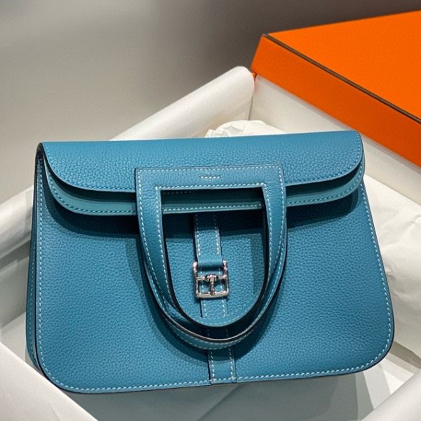 HERM Halzan 25 Bag in Blue Jean Clemence Leather
