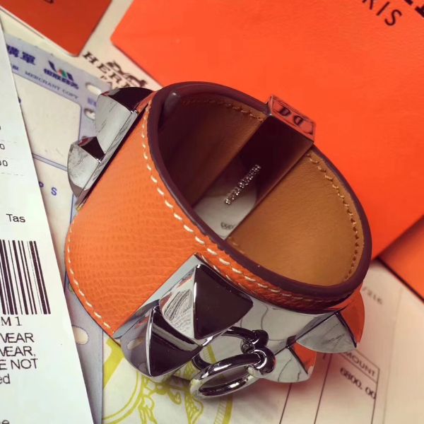 HERM Orange Epsom Collier de Chien Bracelet Size S