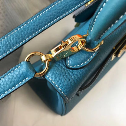HERM Kelly 20cm Bag In Blue Jean Clemence Leather GHW