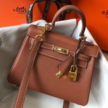 HERM Kelly 20cm Bag In Gold Clemence Leather GHW