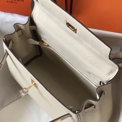 HERM Kelly 25cm Retourne Bag In Craie Clemence Leather