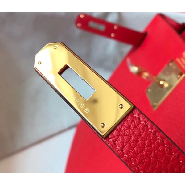 HERM Kelly 25cm Retourne Bag In Red Clemence Leather