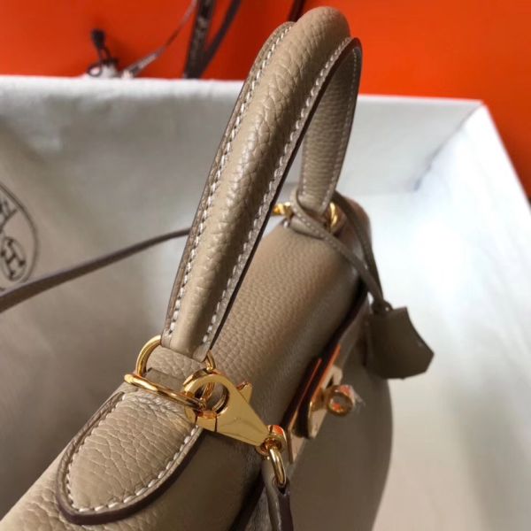 HERM Kelly 25cm Retourne Bag In Tourterelle Clemence Leather