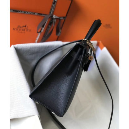 HERM Kelly 25cm Sellier Bag In Black Epsom Leather