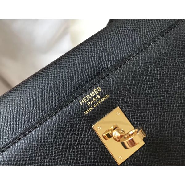 HERM Kelly 25cm Sellier Bag In Black Epsom Leather
