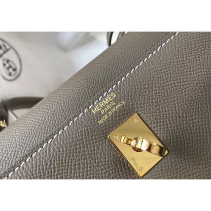 HERM Kelly 25cm Sellier Bag In Taupe Epsom Leather