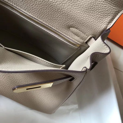HERM Kelly 28cm Bag In Argile Clemence Leather GHW