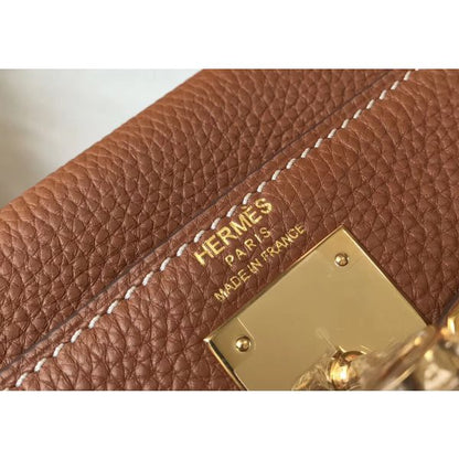 HERM Kelly 28cm Bag In Gold Clemence Leather GHW