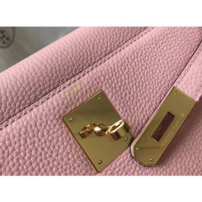 HERM Kelly 28cm Bag In Pink Clemence Leather GHW