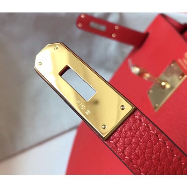 HERM Kelly 28cm Bag In Red Clemence Leather GHW