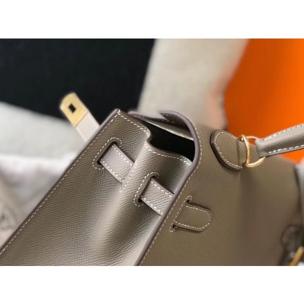 HERM Kelly 28cm Bag In Gris Asphalt Epsom Leather GHW