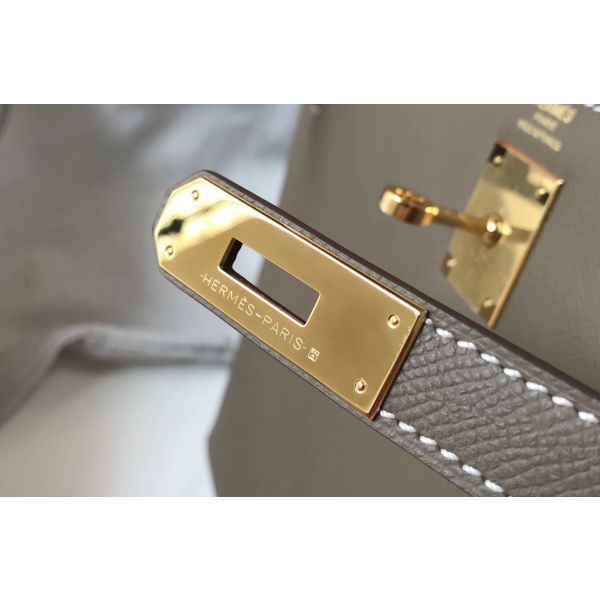 HERM Kelly 28cm Bag In Taupe Grey Epsom Leather GHW