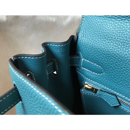 HERM Kelly 32cm Bag In Blue Jean Clemence Leather GHW