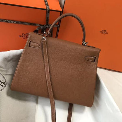 HERM Kelly 32cm Bag In Gold Clemence Leather PHW