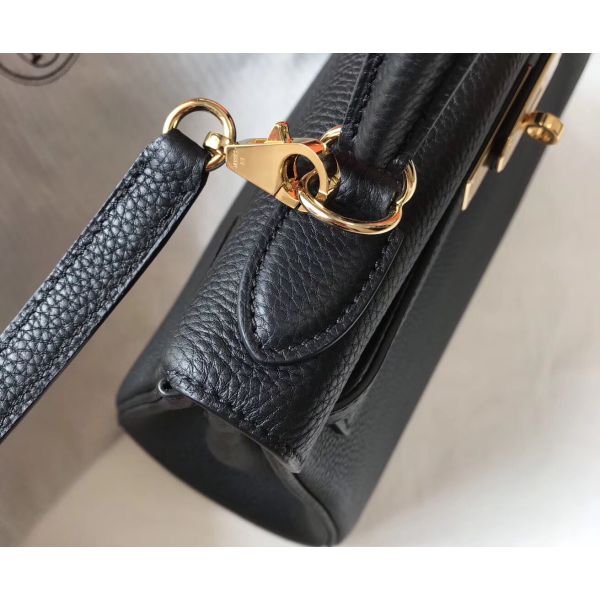 HERM Kelly 32cm Bag In Black Clemence Leather GHW