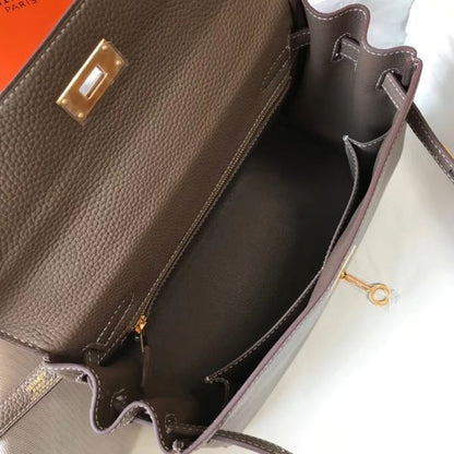 HERM Kelly 32cm Bag In Taupe Grey Clemence Leather GHW