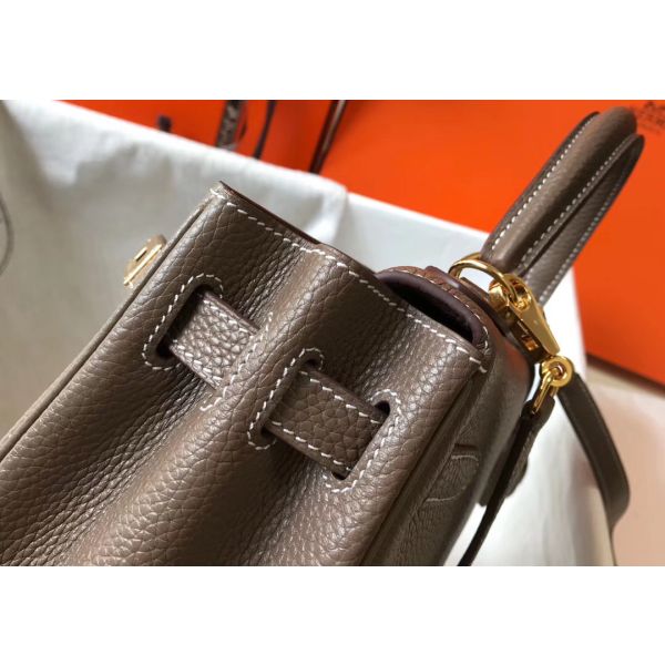 HERM Kelly 32cm Bag In Taupe Grey Clemence Leather GHW