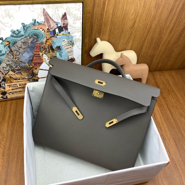 HERM Kelly Depeches 36 Briefcase in Etain Clemence Leather