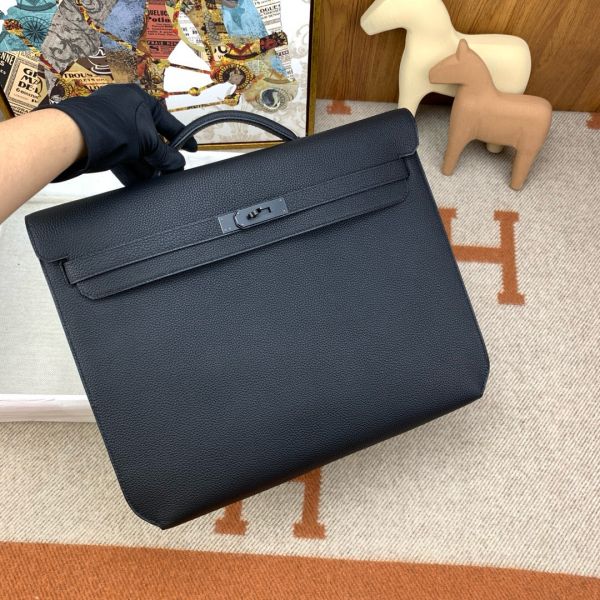 HERM Kelly Depeches 36 Monochrome Briefcase in Clemence Leather