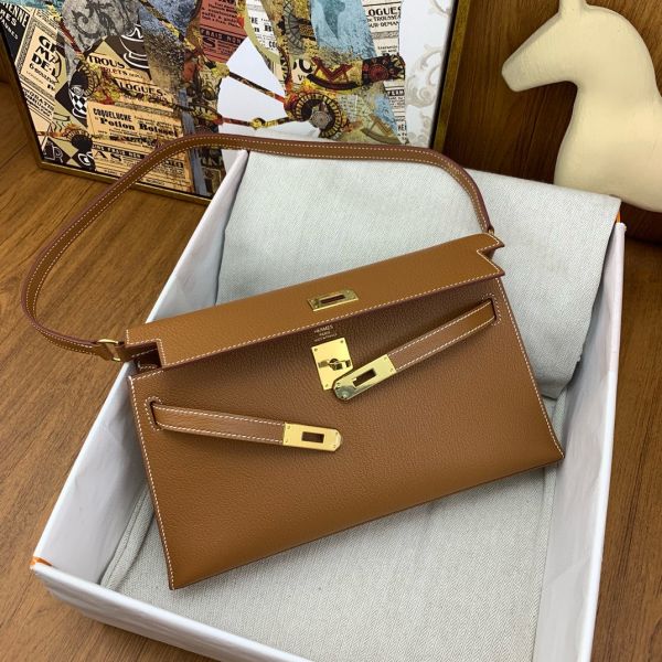 HERM Kelly Elan Handmade Bag In Gold Chevre Mysore Leather