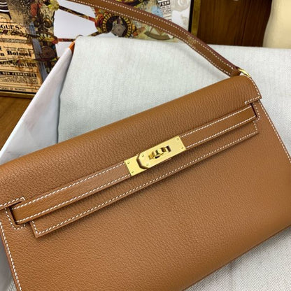 HERM Kelly Elan Handmade Bag In Gold Chevre Mysore Leather