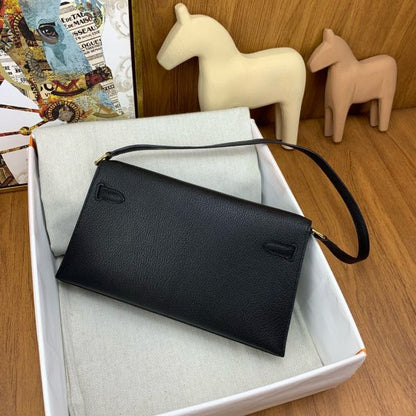 HERM Kelly Elan Handmade Bag In Black Chevre Mysore Leather