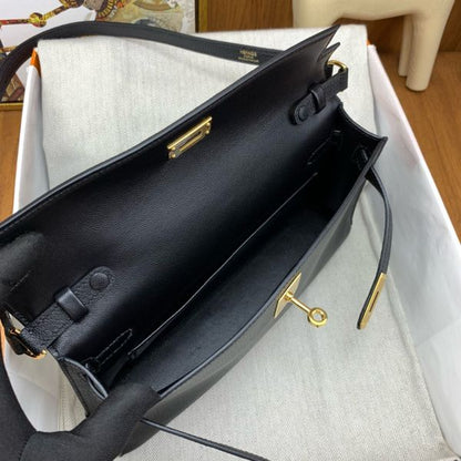 HERM Kelly Elan Handmade Bag In Black Chevre Mysore Leather
