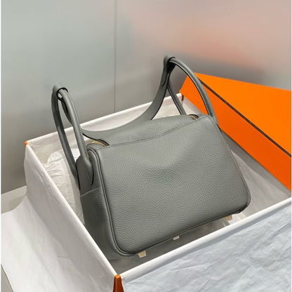 HERM Lindy 26cm Bag In Gris Meyer Clemence Leather GHW
