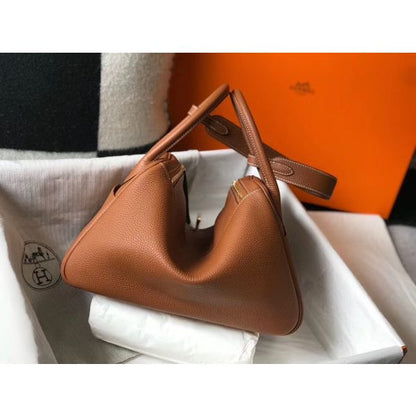 HERM Lindy 26cm Bag In Gold Clemence Leather GHW