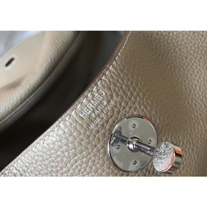 HERM Lindy 26cm Bag In Gris Tourterelle Clemence Leather PHW