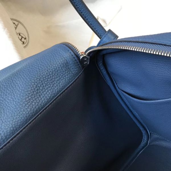 HERM Lindy 30cm Bag In Blue Agate Clemence Leather PHW
