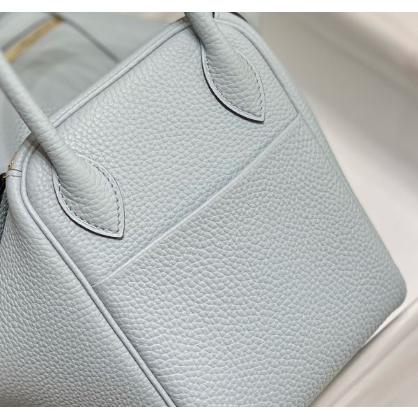 HERM Lindy 30cm Bag In Blue Brume Clemence Leather GHW