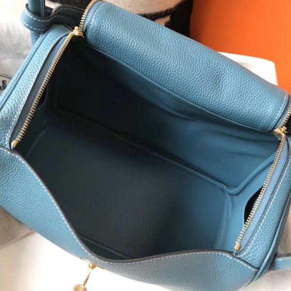 HERM Lindy 30cm Bag In Blue Jean Clemence Leather GHW