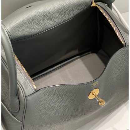 HERM Lindy 30cm Bag In Gris Meyer Clemence Leather GHW