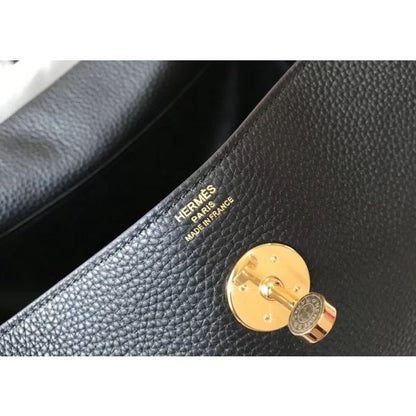 HERM Lindy 30cm Bag In Black Clemence Leather GHW