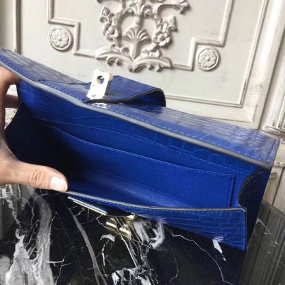 HERM Medor Clutch Bag In Blue Crocodile Leather