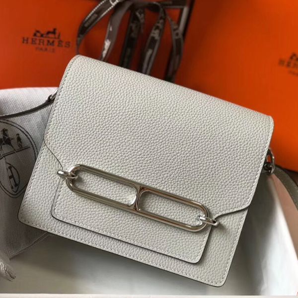 HERM Mini Sac Roulis 18cm Bag In Pearl Grey Evercolor Calfskin