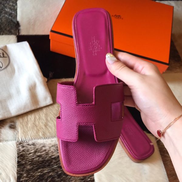 HERM Oran Slide Sandals In Anemone Epsom Calfskin
