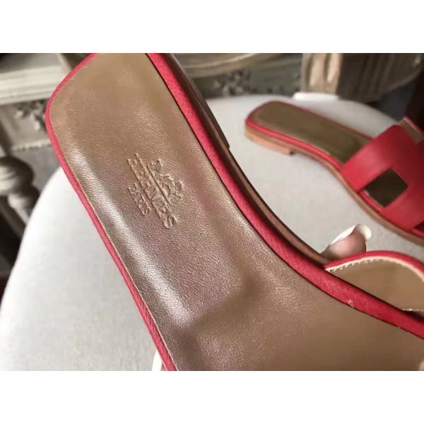 HERM Oran Sandals In Red Epsom Leather