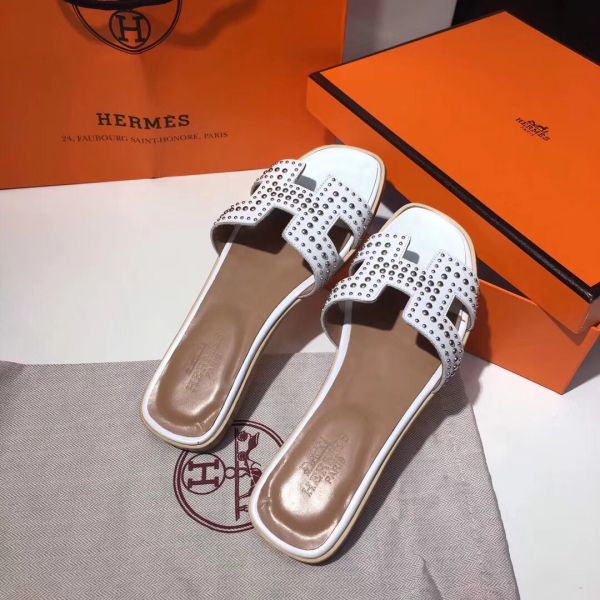 HERM Oran Studs Sandals In White Leather