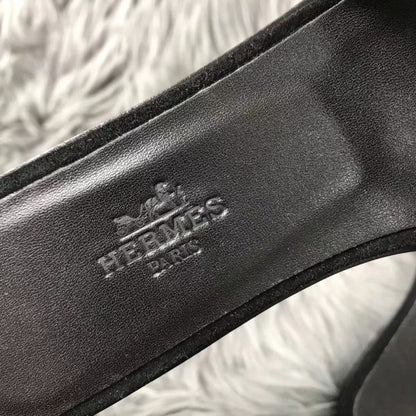 HERM Oran Sandals In Black Suede With Black Crystal