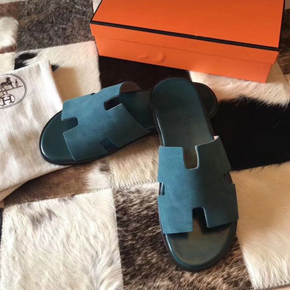 HERM Izmir Sandals In Green Suede Leather