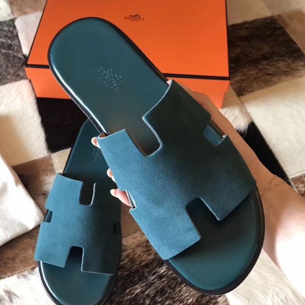 HERM Izmir Sandals In Green Suede Leather
