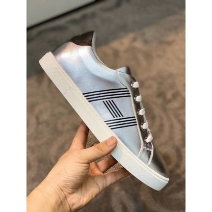 HERM Men's Avantage Sneakers In Grey Metallic Leather