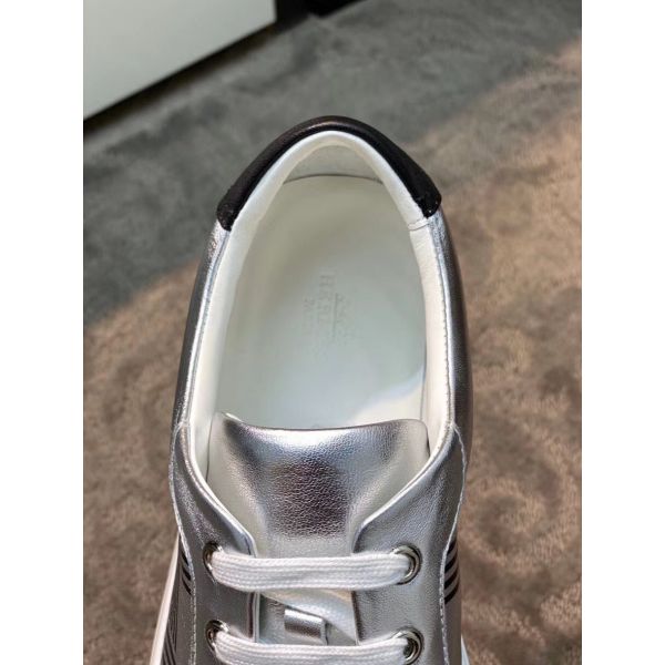 HERM Men's Avantage Sneakers In Grey Metallic Leather